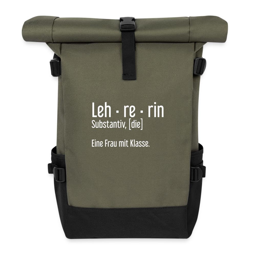 Eine Frau Mit Klasse Rolltop Rucksack - Olive/Schwarz