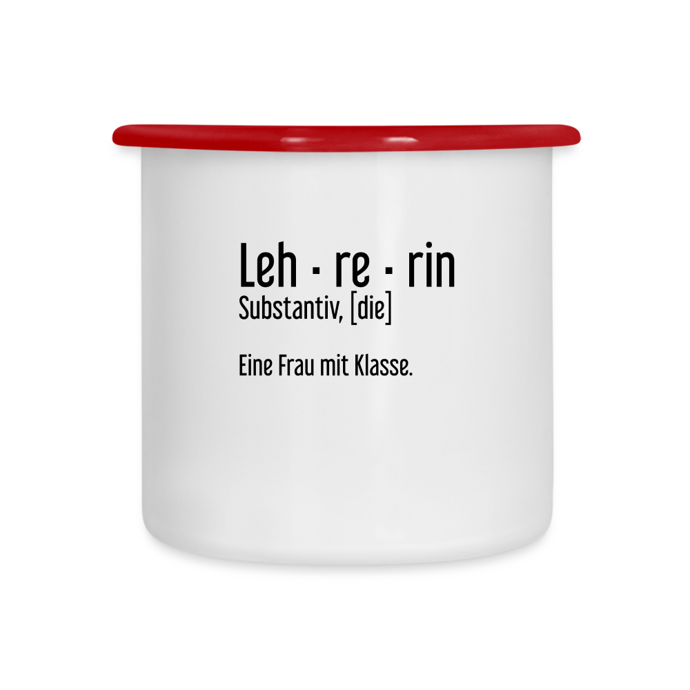 Eine Frau Mit Klasse Emaille-Tasse - Weiß/Rot